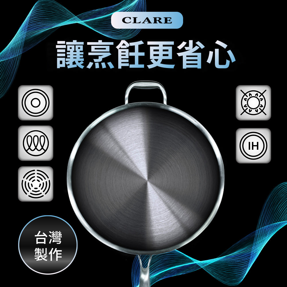 Le idea 樂德兒│CLARE 晶鑽 316不鏽鋼 七層 複合金 炒鍋 附蓋