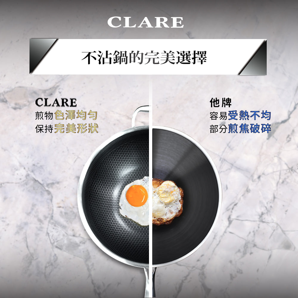 Le idea 樂德兒│CLARE 典鑽 316不鏽鋼 不沾平底鍋 蜂巢塗層不沾鍋 深型不沾平底鍋