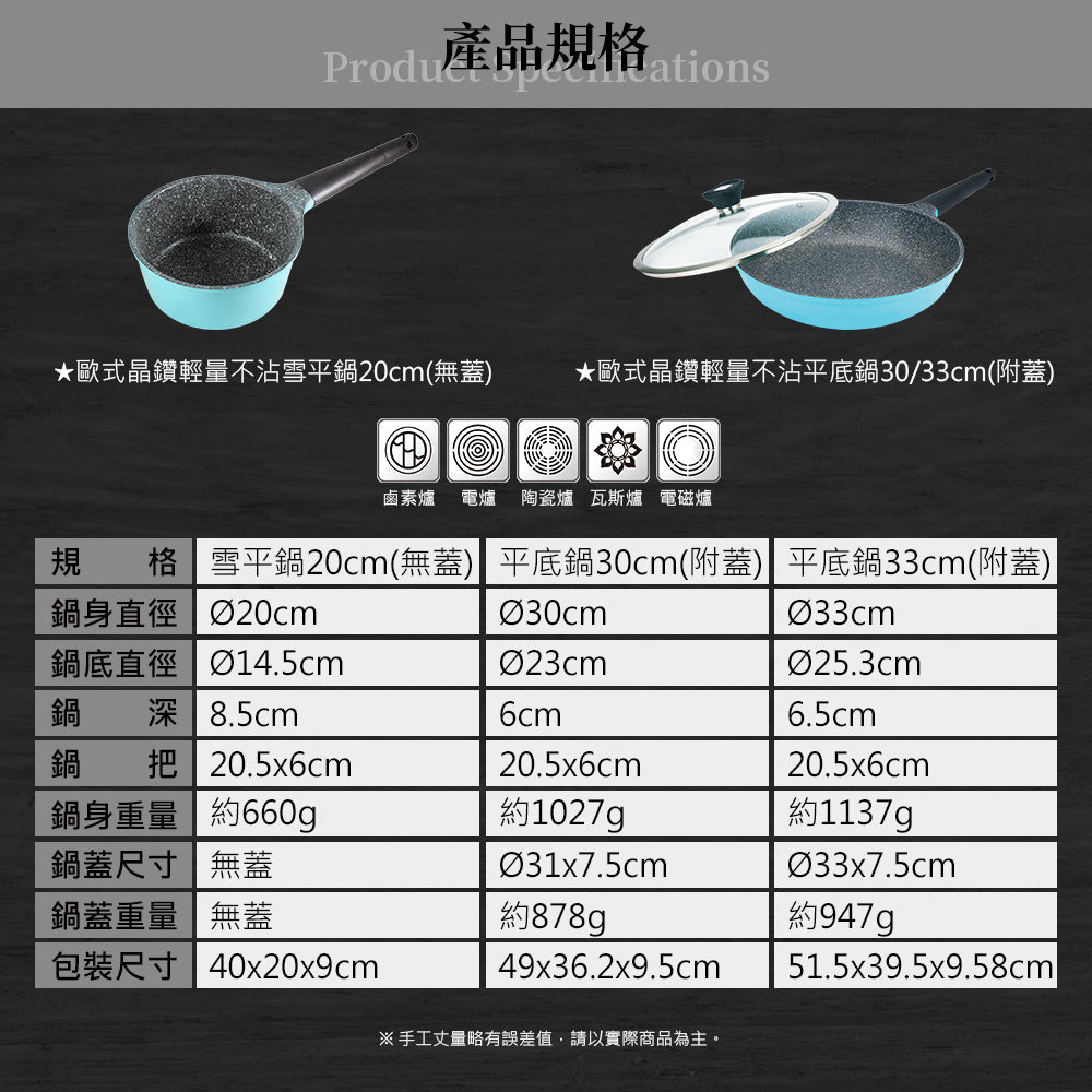 Le idea 樂德兒│Miyaco米雅可 歐式 晶鑚 輕量 不沾 平底鍋 不沾鍋 IH 附蓋